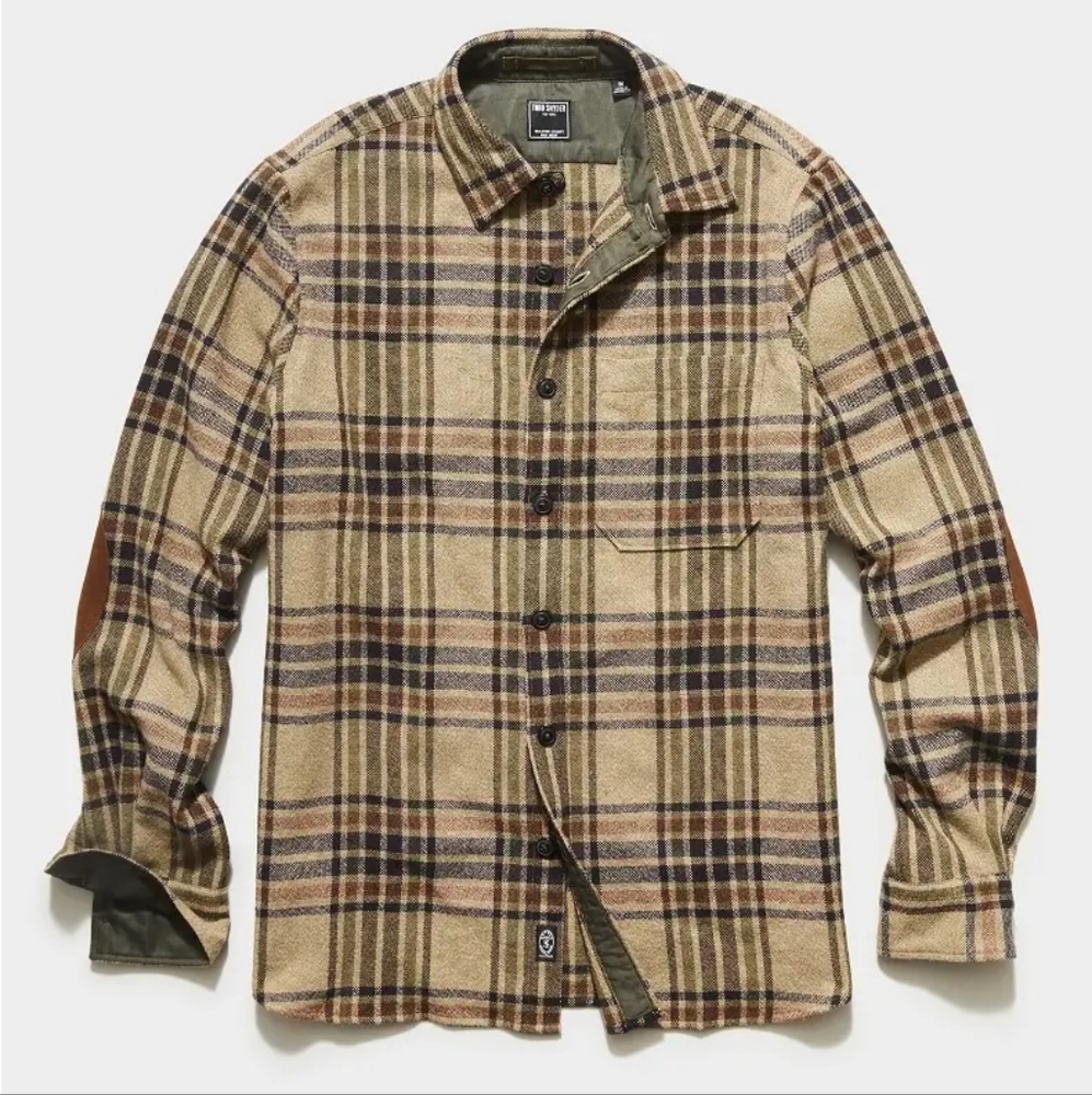 Tan Plaid Shirt Jacket in Olive